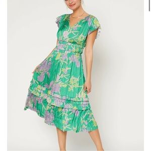 Current Air - Sz Small - Sereia Botanical Motif Midi Dress